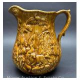 Bennington Pottery Pitcher, Hunter & Dog Scene, Antique, 9"H