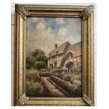 Elbridge J. Fenn (1857-1934) Painting on Board of English Garden, Framed 17"x13"