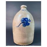 One-Gallon Stoneware Jug "Geddes NY" with Cobalt Flower Decoration