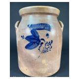 E.H. Farrar Stoneware Crock, with Cobalt Floral Decoration