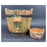 (2) Weller Pottery "Woodrose" Jardinières, in Bucket Form, 8.5"H x 9.5"W, 2”H x 4.5”W