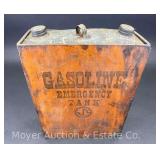 W.B. Metalcraft "Gasoline Emergency Tank", Original Wood Box with Metal Tank Insert, Antique, 12" x 8.75" x 3"