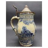 Whites Pottery, Stoneware Beer Tankard/Pitcher, Molded with Cobalt Decoration