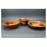 3 Spatterware Style Pottery Bowls, 7.5"-10" Round