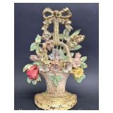 Hubley Cast Iron Basket of Flowers Door Stop, 10"H