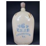 Six-Gallon E.S.&B. Stoneware Jug