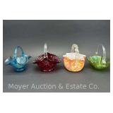 4 Art Glass Baskets, 6"-6.5" Tall