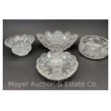 4 Clear Glass Bowls, 7"-12"W