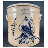 Four-Gallon S. Hart Stoneware Crock, with Cobalt Bird Decoration