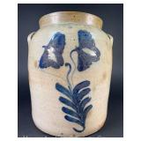 Antique Three-Gallon Whites Utica Stoneware Crock, with Cobalt Floral Decoration