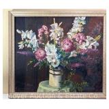 Jane Anderson Fowler Painting "The Floral Gift" on Canvas, Antique, Framed 31" x 36"