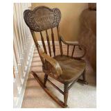 Antique Oak Childs Pressed Back Rocker, 16.5" Wide