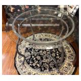 Glass Top Kitchen Table, Beveled Edge, Metal Base, 42" Round