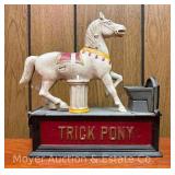 Reproduction Cast Iron "Trick Pony" Mechanical Coin Bank, 8"H x 7.5"W