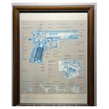 Smith & Wesson .45 Semiautomatic Pistol Schematic Print, Framed, 27"x21" Overall