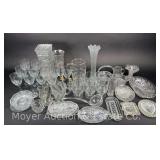 Group of Clear Glass Pitchers, Stemware, Vases, Etc.