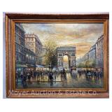 Large Painting on Canvas Depicting Paris Street Scene, Framed, 56.5"x45"