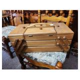 Vintage Accordion Tier Wood Sewing/Jewelry Box