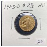 1925 D $2.50 Gold Indian Head Quarter Eagle