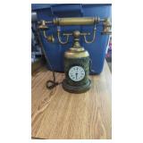 Metal Antique Look Telephone Clock 13" Tall.