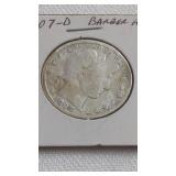 1907 D  Barber Half Dollar