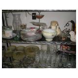 GLASSWARE & DISHES - CONTENTS OF 2 SHELVES