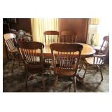 Oak Dining Table, Six Chairs