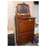 Wood Oak  Antique High Chest with Beveled Mirror