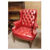 Vintage Red Leather Wingback Side Chair