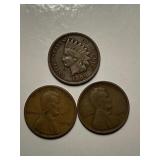 1909 Indian 1909 P Lincoln 1909 VDB Wheat x3