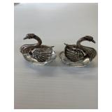 2 Vintage Swans Marked 800 Silver With Movable Win