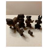 6 Wood - Carved Miniature Dogs