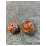 2 Swirled Vintage Marbles 1-7/8", 1-5/8" - Used