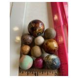 10 Clay Marbles of Various size & color 3/8" to 1"