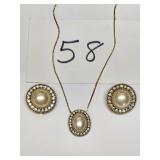 Pearls & Rhinestone  necklace set - clip-ons