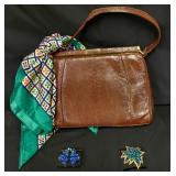 Retro Waldybag Lizard Purse, Brooch Scarf Earrings