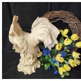 Rooster Statue & Spring Summer Wreath