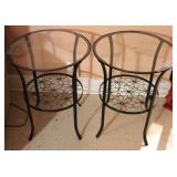 2 Glass Top Metal Floral Side Tables