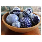 Set of Vintage Blue & White Ceramic Balls In Bowl