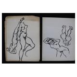 Joseph Delaney Original Ink on Paper Nude Sketches