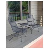 Vintage Black Mesh Metal Table and Chairs 2