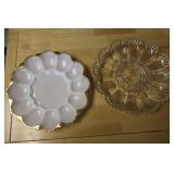 2pc Vintage Milk & Clear Glass Egg Plates