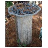 Wooden Pillar Bird Bath w/ Decor Rocks