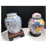 2 Oriental Theme Urns with Stands