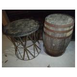 Metal Table and Whiskey Barrel