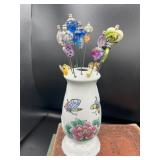 Vintage Porcelain Hat Pin Holder & Pins