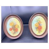 Pair of Floral Oval Framed Oil on Canvas