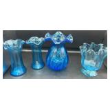 Collection of 4 Blue Ruffled Vases