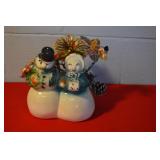 Vtg Snowman Ceramic Planter