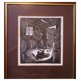 Framed Ted Allen Old Wood Shed Woodblock Print